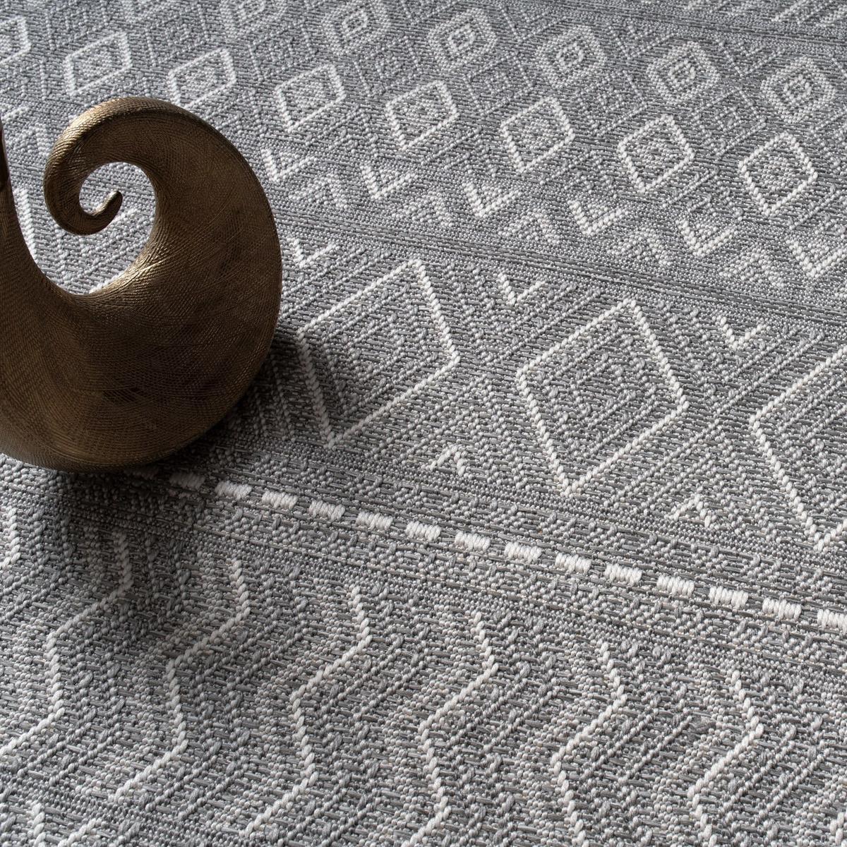 FLACHWEBTEPPICH, mit Rautenmuster, aus Polypropylen, Grau, Ø 80 cm - Grau, Textil (80/80cm) - KADIMA DESIGN