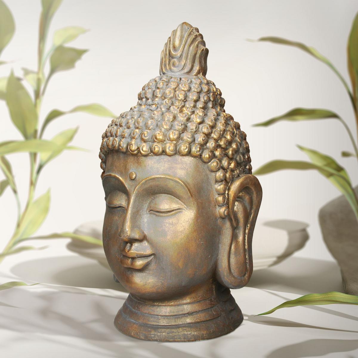 BUDDHA KOPF STATUE 74,5 cm Bronzeoptik aus Polyresin - Bronzefarben, Kunststoff (38/74.5/42cm) - ECD-Germany