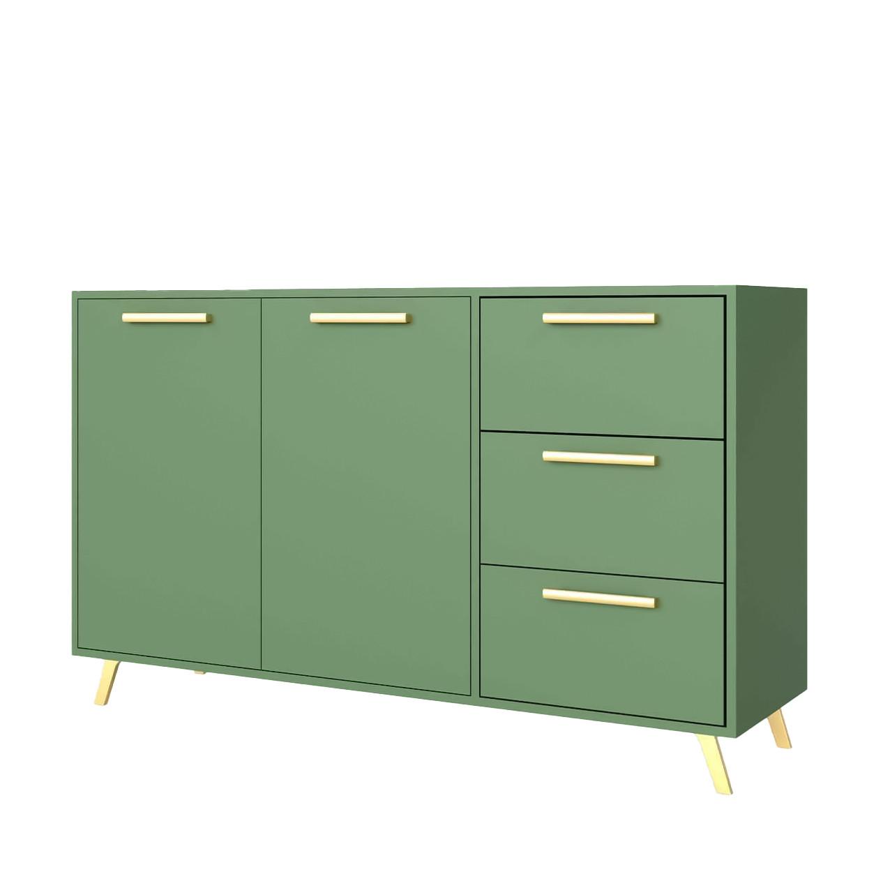 KOMMODE ELISE 140/86/41cm mit 3 Schubladen 2 Türen Grün - Grün, Holzwerkstoff (140/86/41cm) - MASSENO