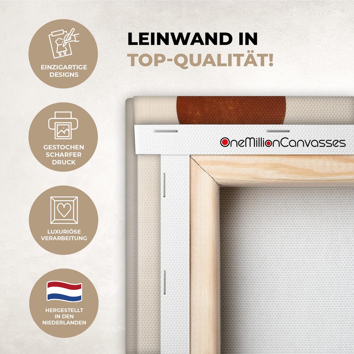 LEINWANDBILD Formen - Rund - Blätter - Beige Deko Wohnzimmer 20x30 cm - Rostfarben, Textil (20/30cm) - MuchoWow