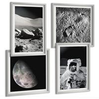 BILDER SET 4er Set - 50x50 cm & 40x60 cm Silberner Rahmen - Fußabdruck eines Astronauten auf dem Mond - Silberfarben, Kunststoff (50/50cm) - TULUP