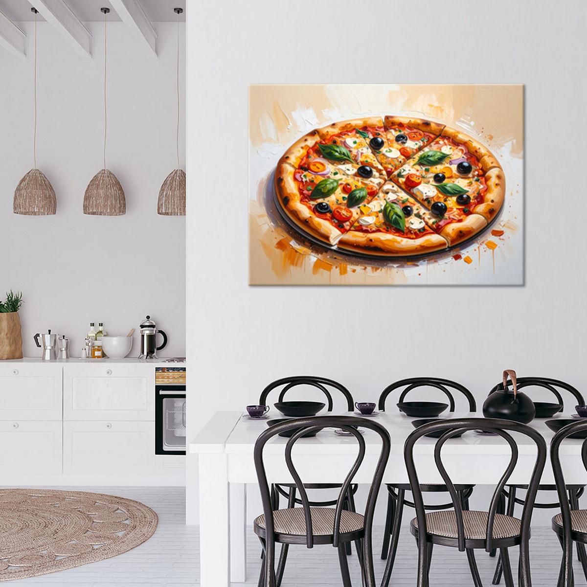LEINWANDBILD Pizza Essen 90x60cm - Beige, Textil (90/60cm) - Feeby