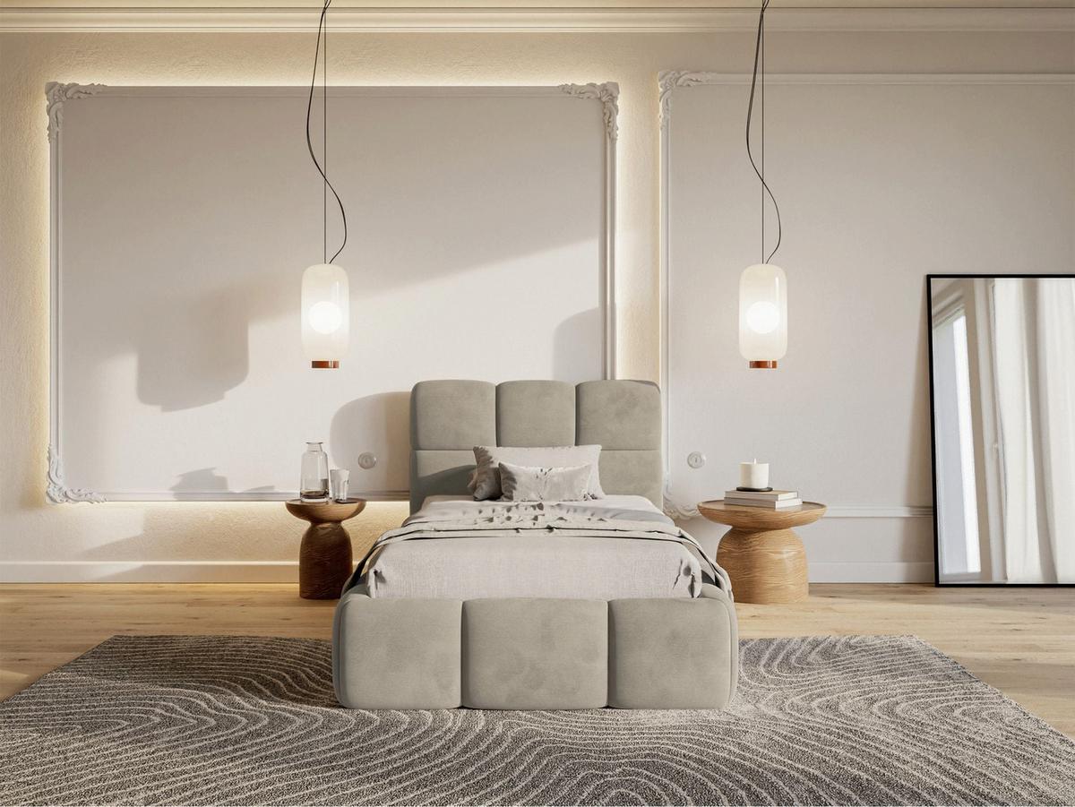 POLSTERBETT Cloudy Graubeige Samt, 90x200 cm - Taupe/Schwarz, Kunststoff/Textil (90/200cm) - Selsey