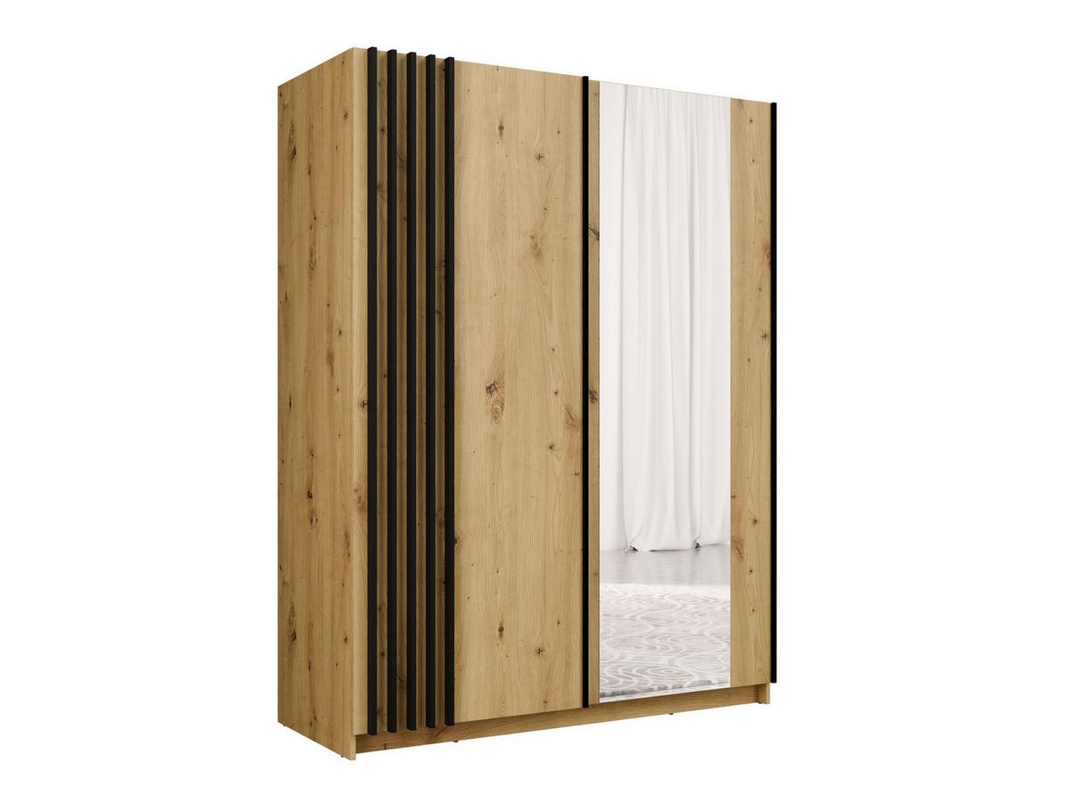 SCHWEBETÜRENSCHRANK RANOR 150,6/198,5/62cm 2-türig mit Spiegel Eiche Artisan - Schwarz/Eiche Artisan, Holzwerkstoff (150.6/198.5/62cm) - MASSENO