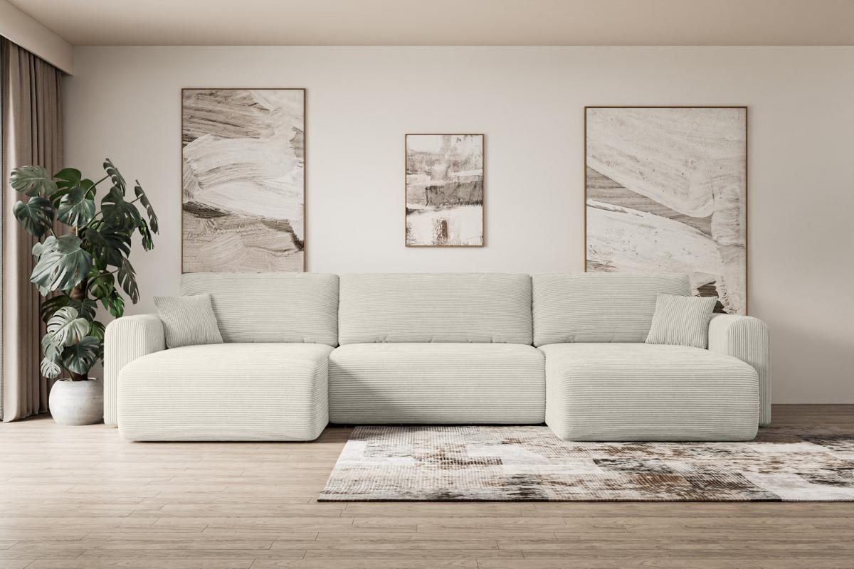 WOHNLANDSCHAFT mit Schlaffunktion und Bettkasten ORRO-U - 362x145x83 cm Creme Cord - Hellgrau/Creme, Holzwerkstoff/Kunststoff (362/83/145cm) - ALTDECOR