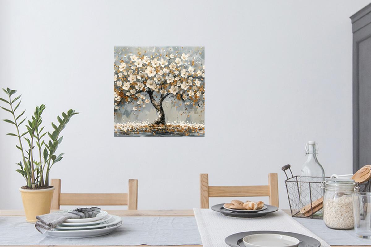 WANDTATTOO Baum - Blumen - Weiß - Natur - Kunst Wanddeko 50x50 cm - Weiß, Kunststoff (50/50/0.1cm) - MuchoWow