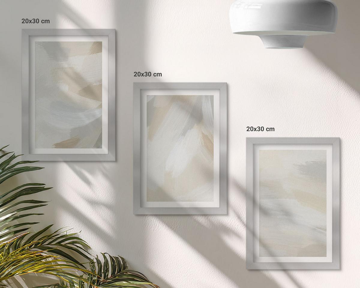 BILDER SET 3er Set - 20x30 cm Silberner Rahmen - Abstrakter Pinselhintergrund - Silberfarben, Kunststoff (20/30cm) - TULUP