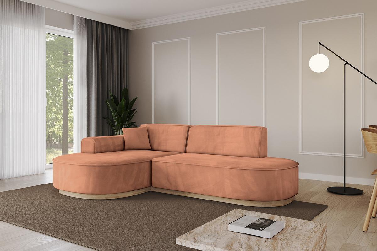 ECKSOFA Ottomane Links MARI-L1-v1 - 243x171x83 cm Orange Velours - Orange, Holzwerkstoff/Textil (243/171cm) - ALTDECOR