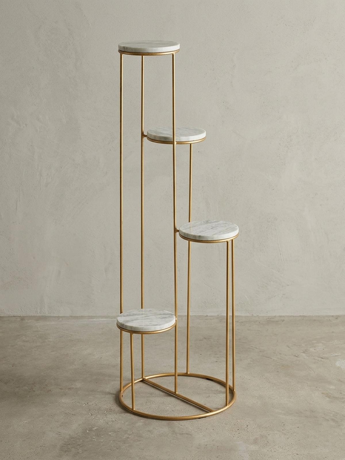 BLUMENSTÄNDER Weiß Marmor für Wohnzimmer und Dekoration - Goldfarben, Stein/Metall (37/37/108cm) - KADIMA DESIGN