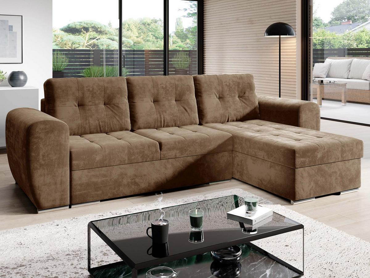 ECKSOFA Bari - Silberfarben/Braun, Holz/Textil (256/157cm) - MIRJAN24