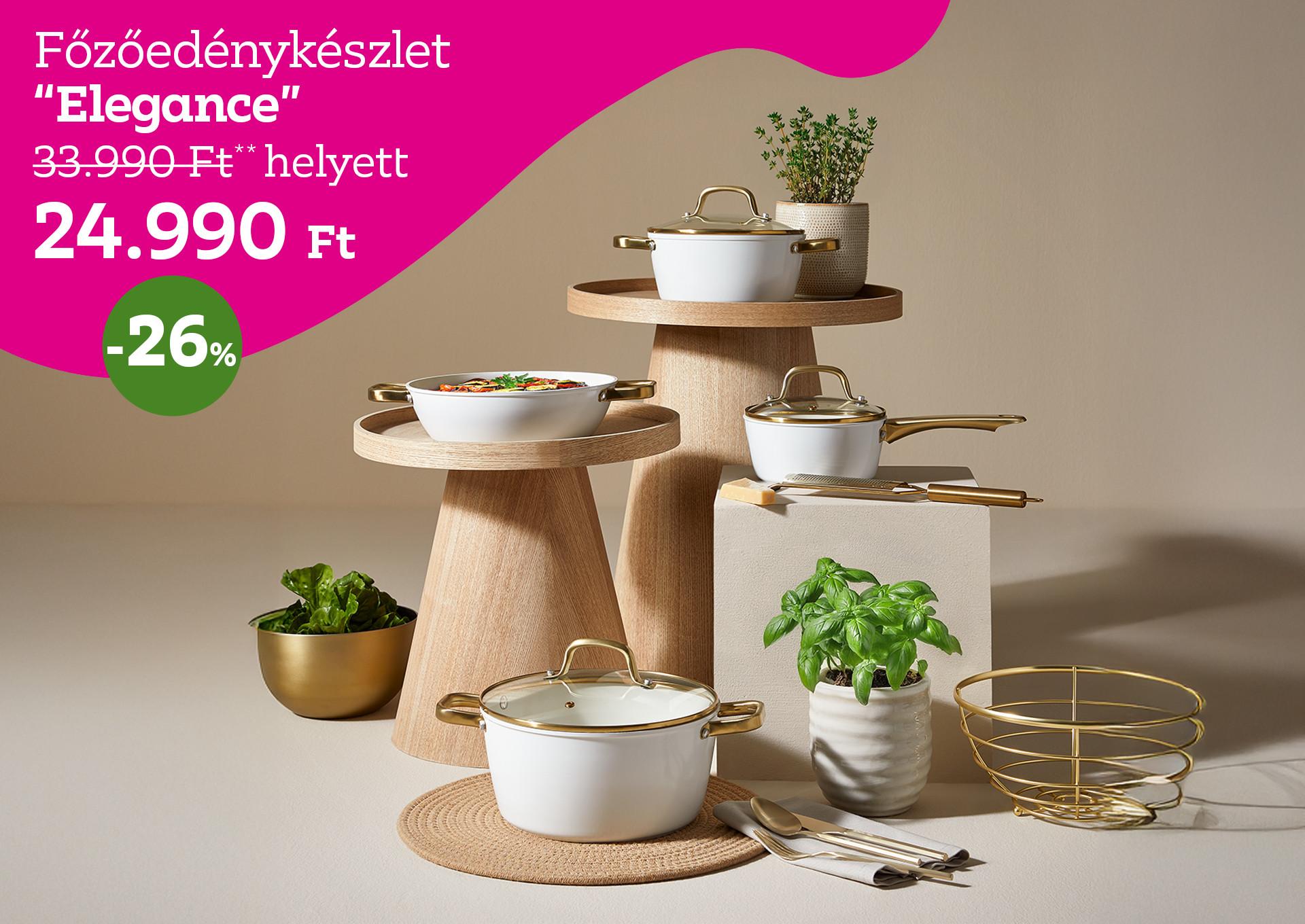 Főzőedénykészlet ELEGANCE 33990 Forint helyett 24990 Forint, kedvezmény mértéke 26%