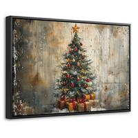 LEINWAND Bilder mit Rahmen - Weihnachtsbaum - Vintage - Weihnachten - Geschenk - 60x40 - Rostfarben, Textil (60/40cm) - MuchoWow