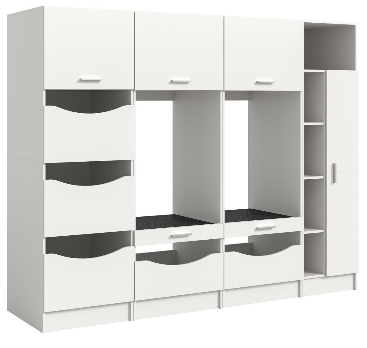 WASCHMASCHINENSCHRANK weiß Set 4-teilig, Waschmaschinenumbau 242 cm mit viel Stauraum - Silberfarben/Weiß, Glas/Holzwerkstoff (242/192/68cm) - Inn.Furn