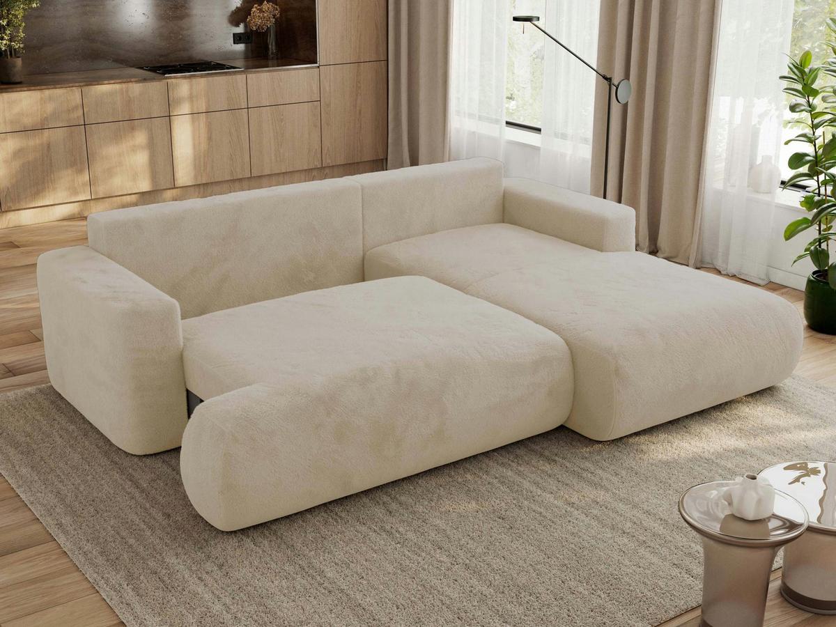ECKSOFA OVO L Creme Plüsch - Rechts Seite - Creme/Schwarz, Kunststoff/Textil (195/271cm) - MKS