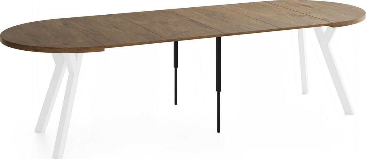 ESSTISCH Vero Weiß rund ausziehbar verlängerbar, Eiche Braun Rustikal 100-300/100/77 cm - Alteiche/Weiß, Holz/Holzwerkstoff (100/300/76.5cm) - WFL GROUP