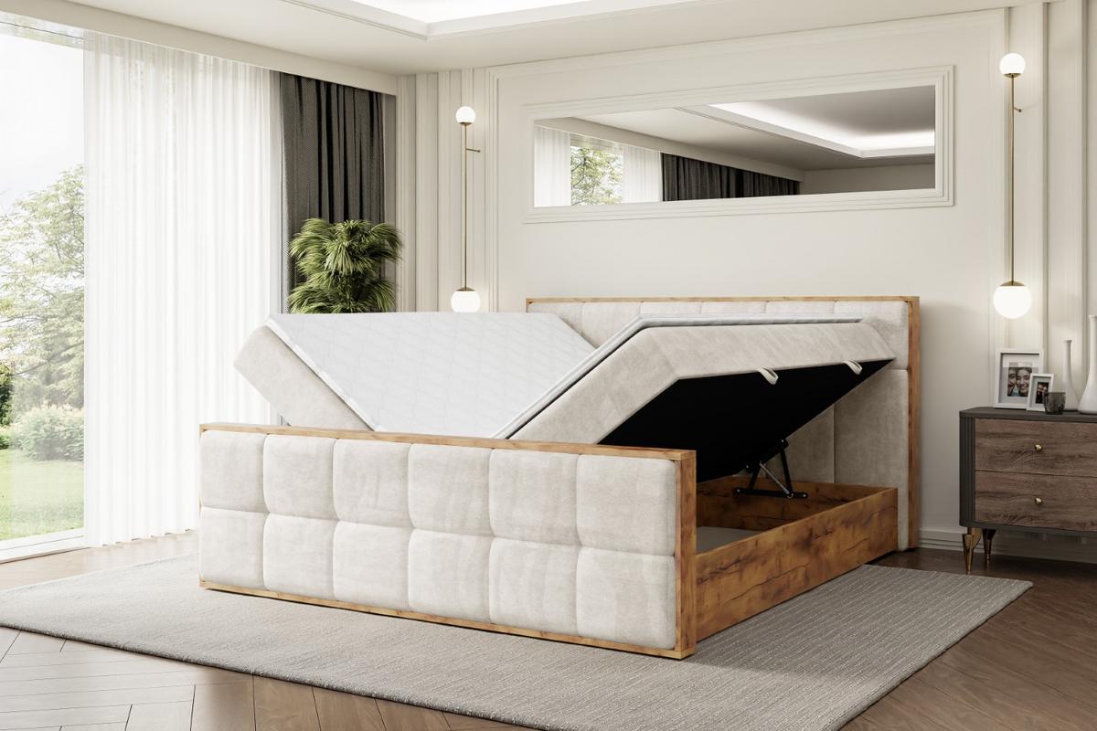 BOXBETT mit Matratze H3 und Lattenrost - LOLLI7-Z - 180x200 - Beige Casablanca - Beige, Holzwerkstoff (180/200cm) - ALTDECOR