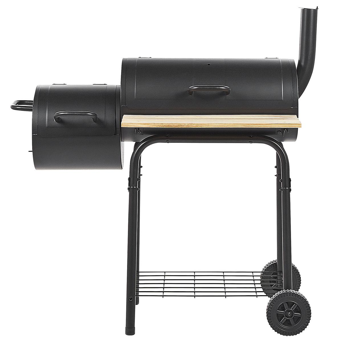HOLZKOHLEGRILL mit Räucherkammer schwarz rollbar Satah - Schwarz, Metall (110/115/51cm)