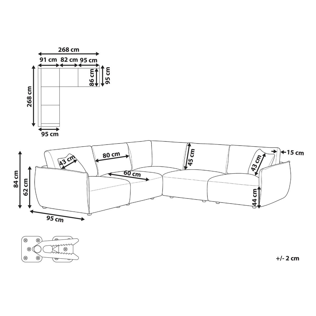 ECKSOFA Modul 5-Sitzer Bouclé Cremeweiß rechtsseitig Mesnali - Creme, Textil (268/268cm) - Beliani