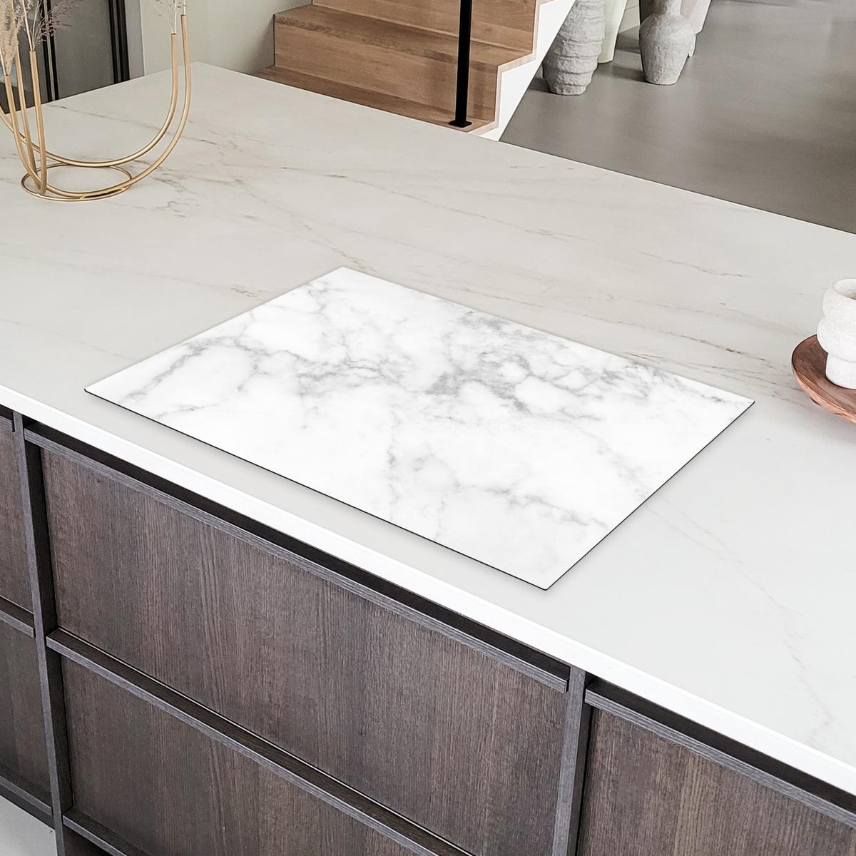 HERDABDECKPLATTE Marmor - Grau - Weiß - Strukturierter Marmor Abdeckung Ceranfeld 81.2x52 cm - Weiß, Kunststoff (81.2/52/0.2cm) - MuchoWow