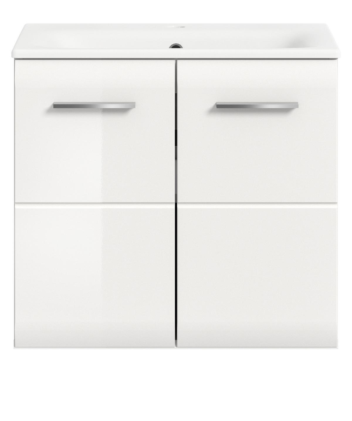 WASCHBECKENUNTERSCHRANK inklusive Waschbecken weiß Hochglanz, Waschtisch hängend 60 cm - Weiß Hochglanz/Silberfarben, Keramik/Holzwerkstoff (60/55/46cm) - Inn.Furn