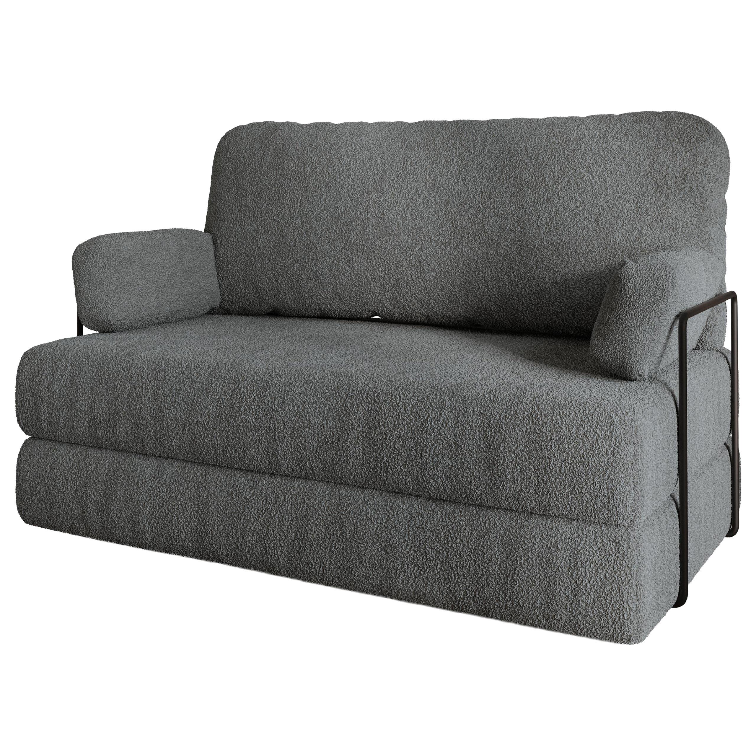 BETTSOFA KESTE aus Schaumstoff Bucle-Stoff Grau Schlaffunktion - Grau, Textil (140/86/60cm) - MASSENO
