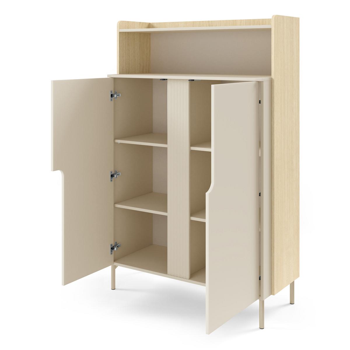 KOMMODE Positivo mit 2 Türen und offenem Regal, 103 cm, Mavelie-Eiche + Macadamia - Eichefarben, Holzwerkstoff (103/160/42cm) - Beautysofa