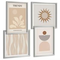 BILDER SET 4er Set - 50x50 cm & 40x60 cm Silberner Rahmen - Stilvolle abstrakte Beigetöne - Silberfarben, Kunststoff (50/50cm) - TULUP