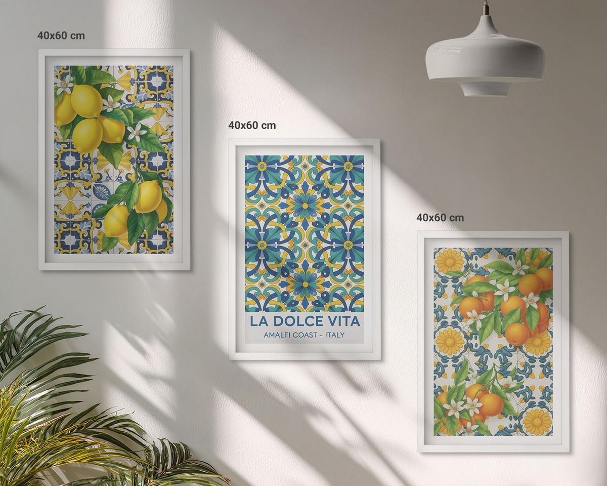 BILDER SET 3er Set - 40x60 cm Weißer Rahmen - Zitronen, Orangen, Blumen, Italien - Weiß, Kunststoff (40/60cm) - TULUP