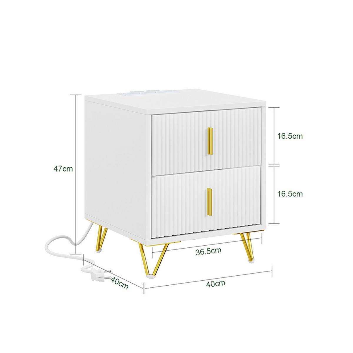 NACHTTISCH mit Schubladen und Steckdosen FBT115-E-W - Ahornfarben, Fell (40/47/40cm) - SoBuy