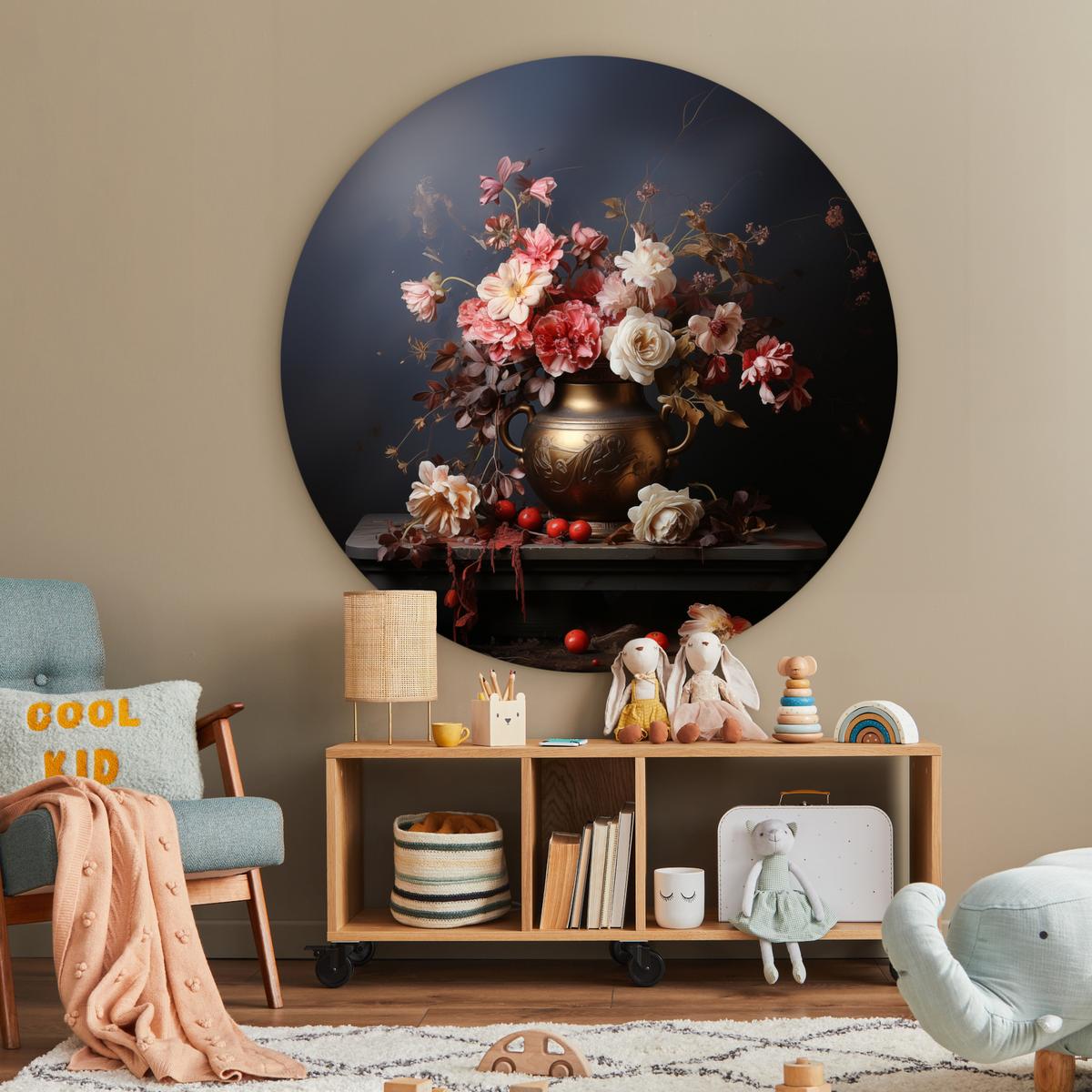 WANDBILD Stilleben - Blumen - Rosen - Blumenstrauß - Vase Deko Groß 150x150 cm - Dunkelbraun, Kunststoff (150/150cm) - MuchoWow