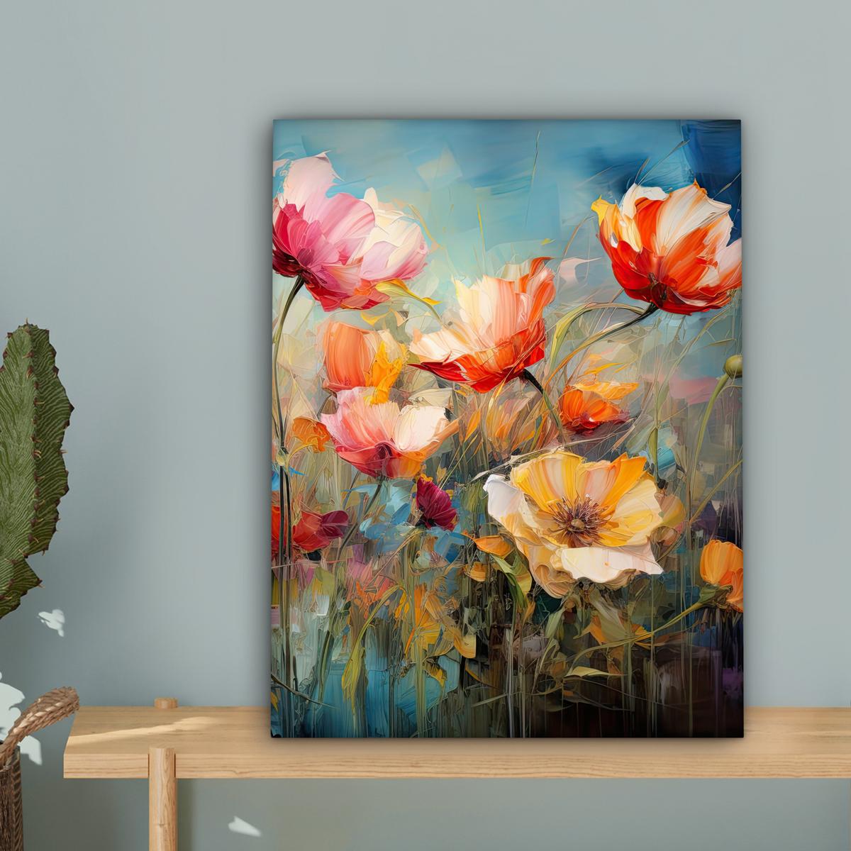 LEINWANDBILD Blumen - Aquarell - Kunst - Botanisch - Natur Room Decor 30x40 cm - Orange, Textil (30/40cm) - MuchoWow
