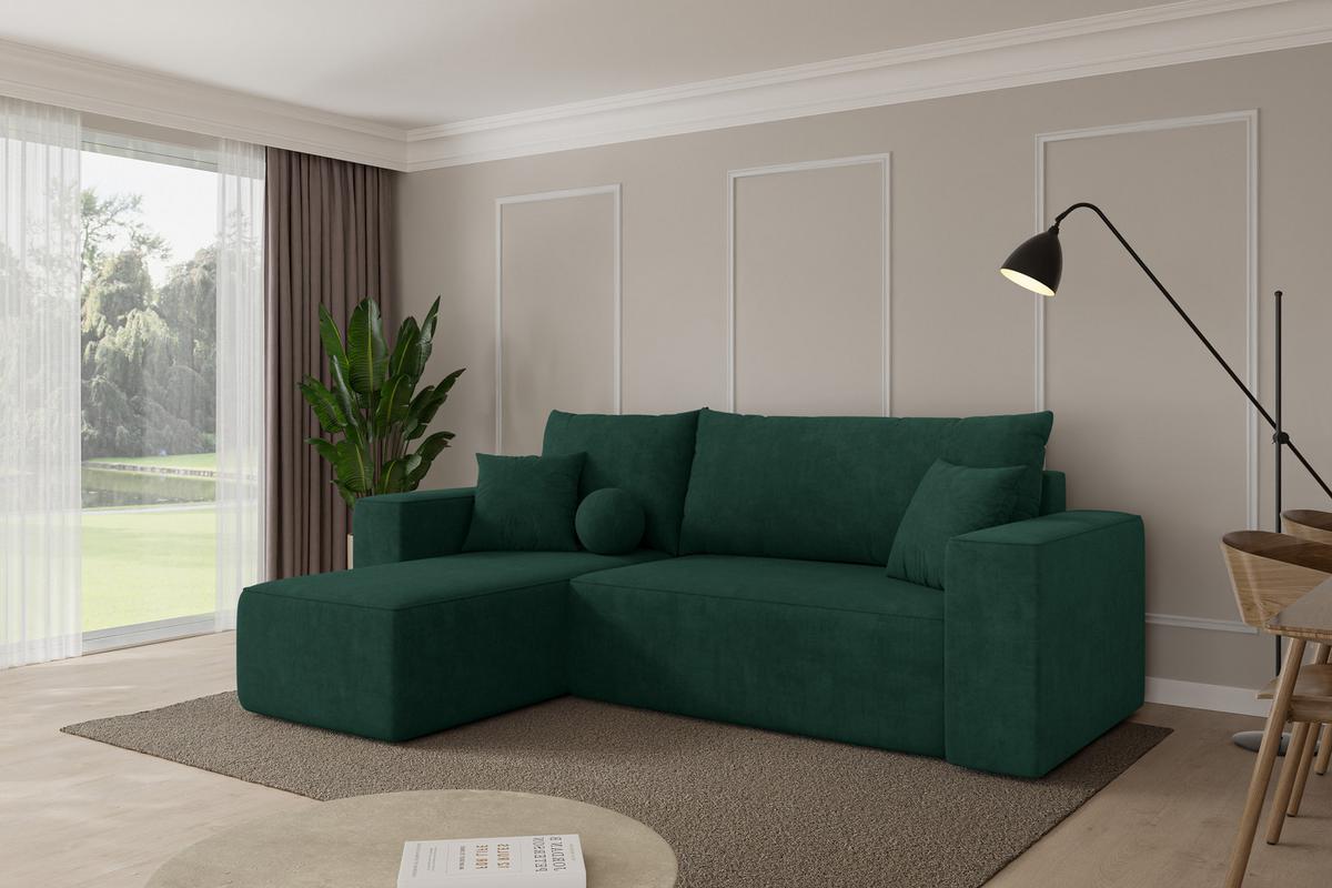 ECKSOFA mit Schlaffunktion Ottomane Links SENO-L 249x139x85 Grün Velours - Schwarz/Grün, Holzwerkstoff/Kunststoff (249/139cm) - ALTDECOR