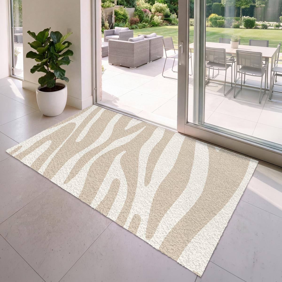 FUSSMATTE Zebramuster - Beige - Weiß - Tiermuster Schmutzfänger 180x120 cm - Beige, Kunststoff (180/0.4cm) - MuchoWow