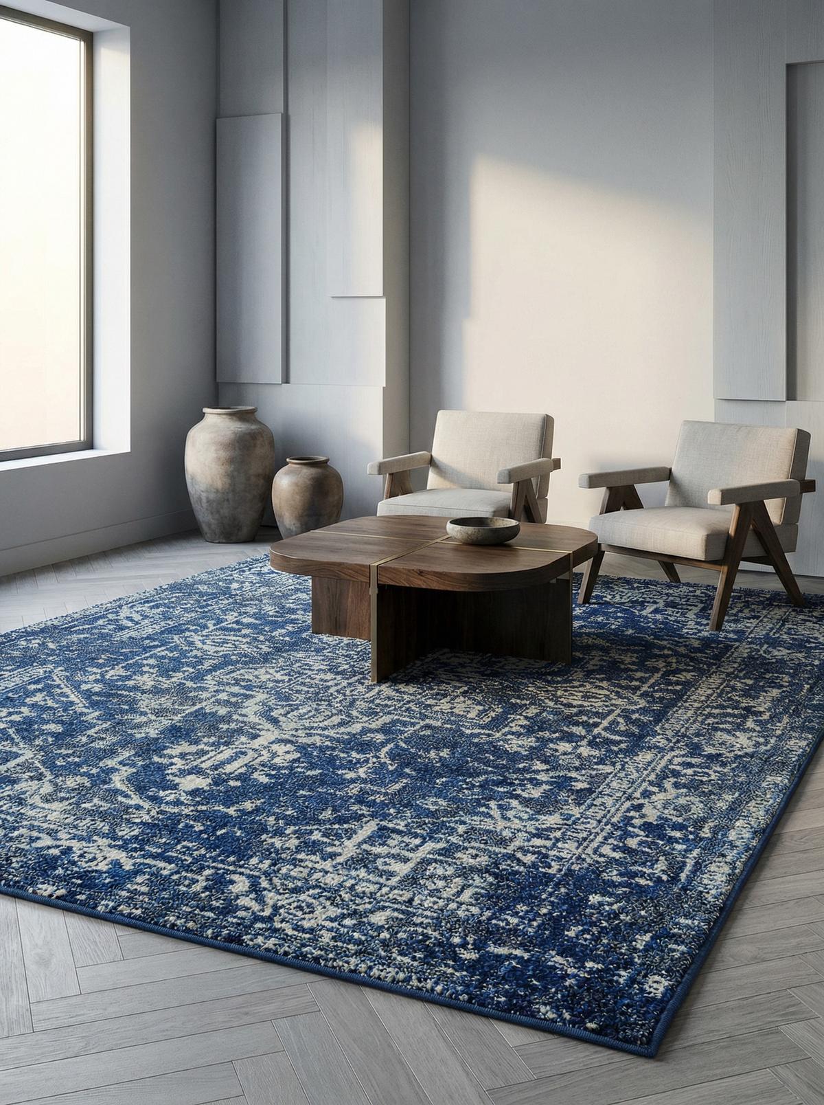 TEPPICH LODI-Lambro, im Vintage-Stil, Dunkelblau, 120 x 170 cm - Blau, Textil (120/170cm) - KADIMA DESIGN