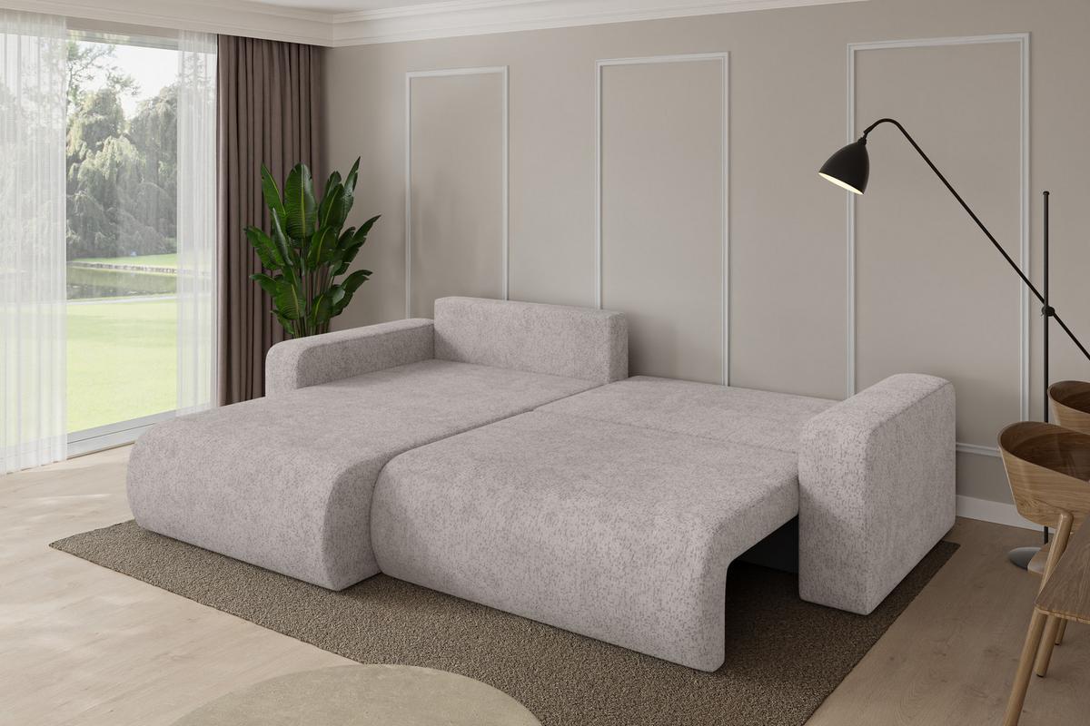 ECKSOFA mit Schlaffunktion Ottomane Links BERY-L 276x193x88 Hellgrau Velours - Hellgrau/Schwarz, Holzwerkstoff/Kunststoff (276/193cm) - ALTDECOR