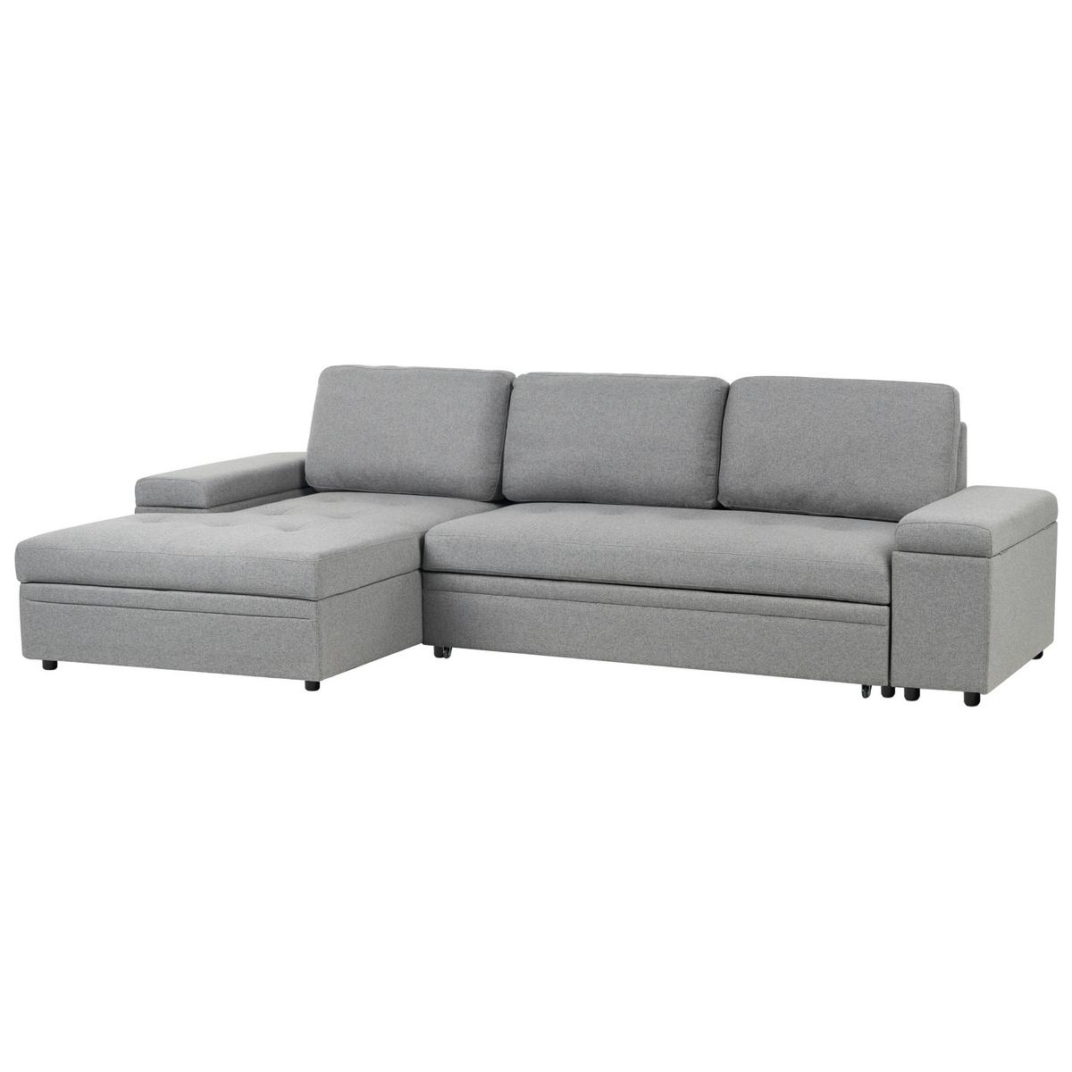 ECKSCHLAFSOFA 3-Sitzer Kunstleinen Grau mit Stauraum rechtsseitig Hrisey - Grau, Textil (293/161cm) - Beliani