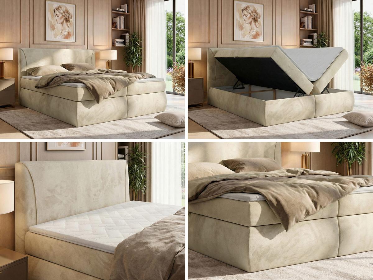 BOXBETT TARENZA 180/200 - Beige Velvet - Topper T25 - H3 - Beige/Schwarz, Kunststoff/Textil (180/200cm) - MKS