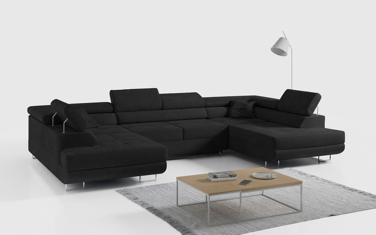 WOHNLANDSCHAFT GUSTAW U Schwarz Velvet - Silberfarben/Schwarz, Textil/Metall (340/55/205cm) - MKS