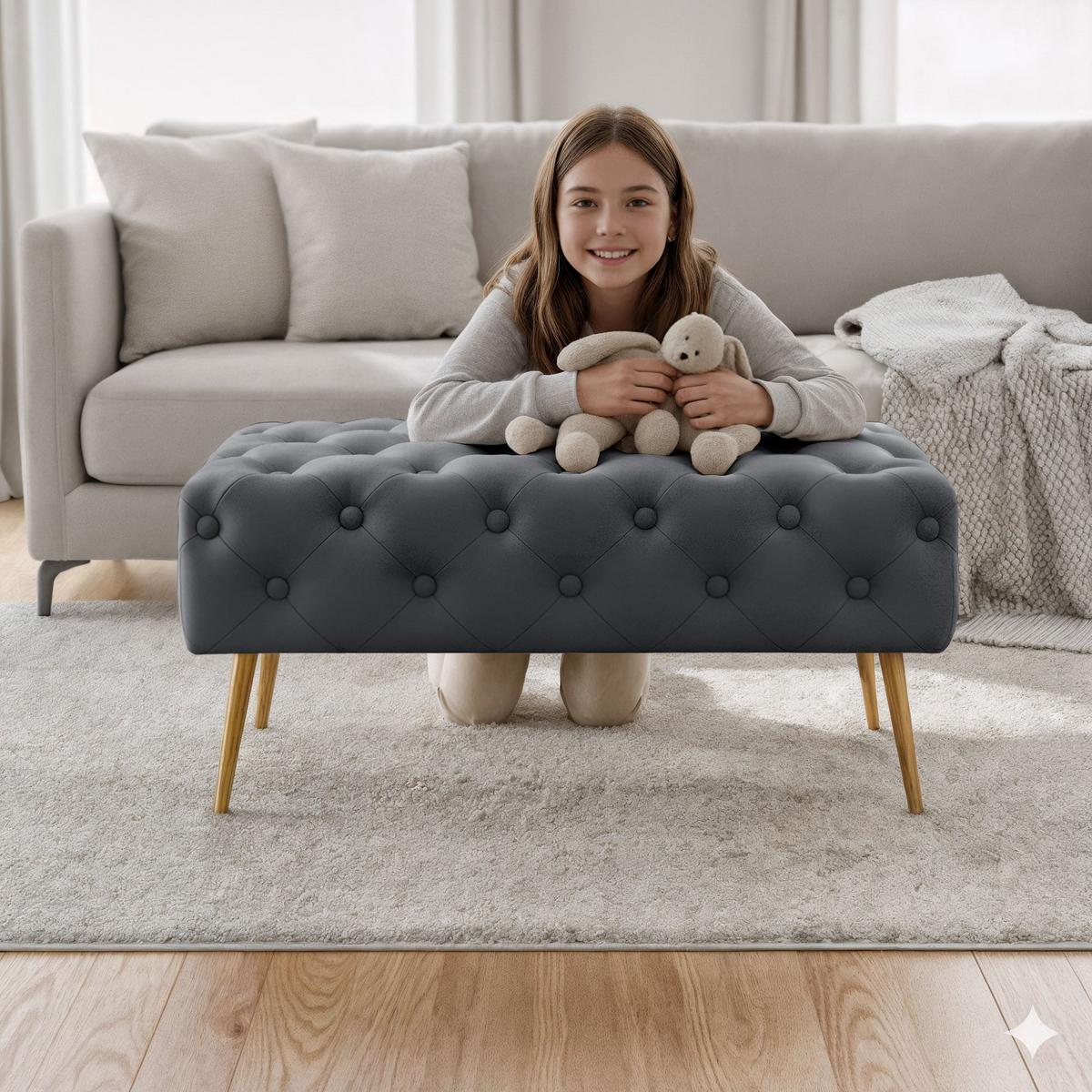 POLSTERBANK mit Samt - Optik Graphit 42/41/42 - Dunkelgrau, Textil (80/41/42cm) - RAUMHIRSCH FURNITURE