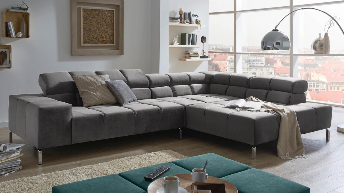 ECKSOFA NELSON Grau Velvet - Silberfarben/Grau, Textil (321/216cm) - KAWOLA