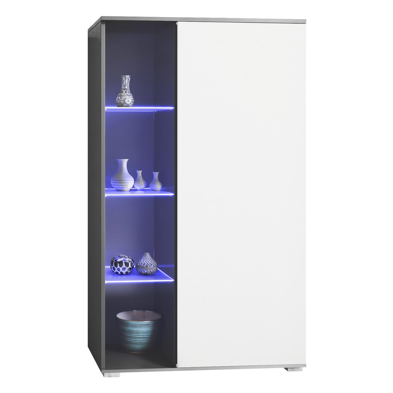 VITRINE Davos Weiß matt - Weiß, Holzwerkstoff (71.5/134/35cm) - Vladon