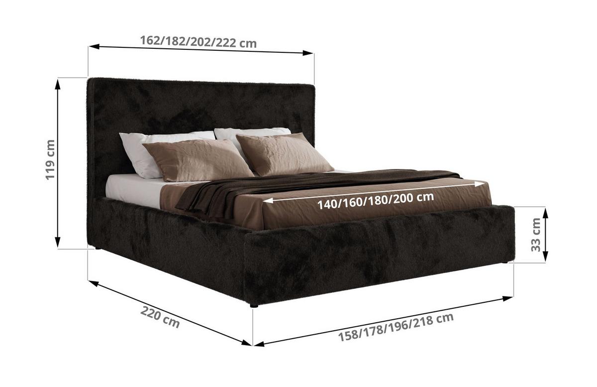 POLSTERBETT CORIVO CLASSIC 140/200 - Schwarz Plüsch - Multipocket-Matratze - Schwarz, Textil (140/200cm) - MKS