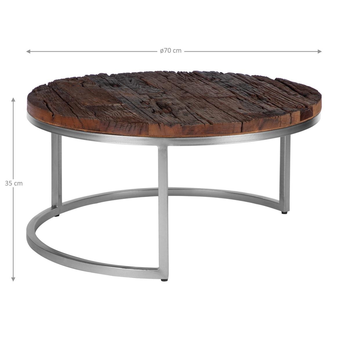 COUCHTISCH Ø70x35 cm rund Natur/Nickel-Finish aus Akazienholz/Metall - Naturfarben, Holz (70/70/35cm) - WOMO-DESIGN