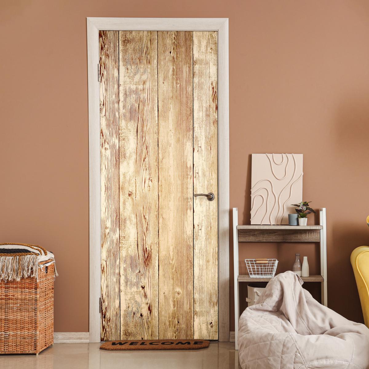 TÜRAUFKLEBER Holz - Vintage - Regal - Eiche 90x235 cm - Türtapete - Honigeiche, Kunststoff (90/0.1cm) - MuchoWow