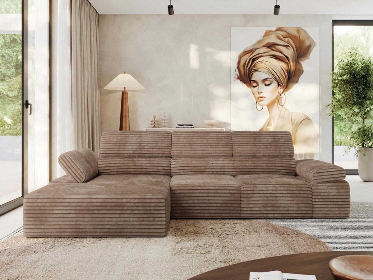 ECKSOFA RILASSO L Braun Cord - links - Schwarz/Braun, Kunststoff/Textil (296/174cm) - MKS