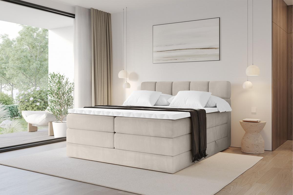 BOXBETT mit Matratze H3/H4 - FAMA KING - 200x200 cm Beige Casablanca - Beige, Holzwerkstoff (200/200cm) - ALTDECOR