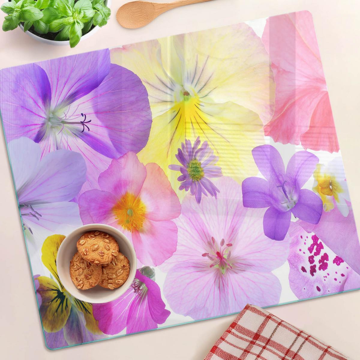GLASPLATTE 60x52 cm Stiefmütterchen - Multicolor, Glas (60/0.4/52cm) - TULUP