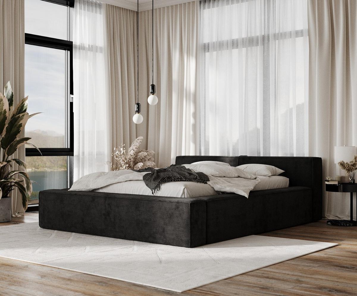POLSTERBETT Casto mit Stauraum 200/200 cm Schwarz im Bonita Stoff - Schwarz/Naturfarben, Holz/Holzwerkstoff (200/200cm) - AltaBeds