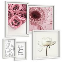 BILDER SET 5er Set - 50x50 cm & 20x30 cm & 40x60 cm Weißer Rahmen - Rosensträuße als Familienzeichnung - Weiß, Kunststoff (40/60cm) - TULUP