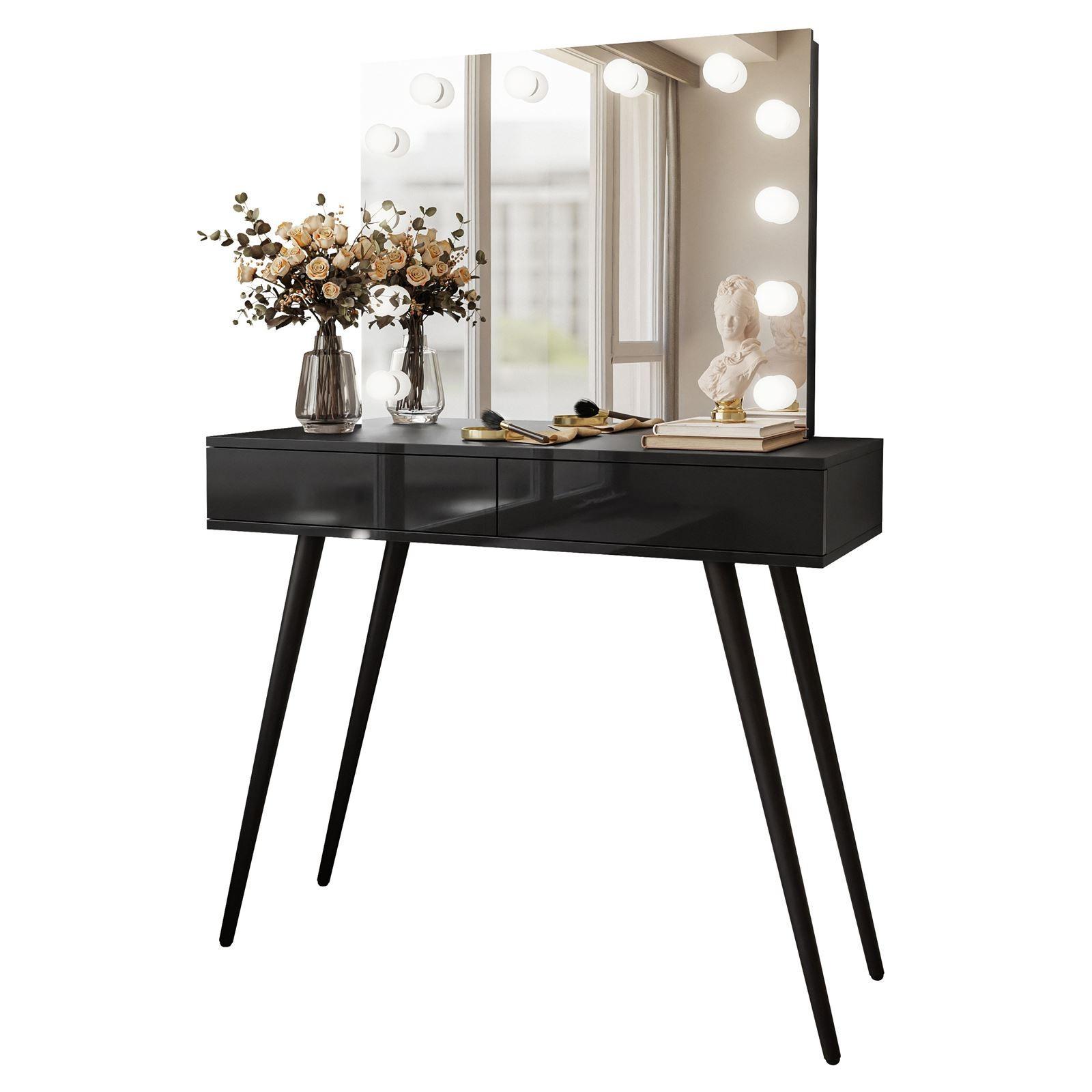 SCHMINKTISCH SIENNA LOFT ELITE mit Spiegel PUSH OPEN - Schwarz Hochglanz/Schwarz, Holzwerkstoff (100/81/42cm)